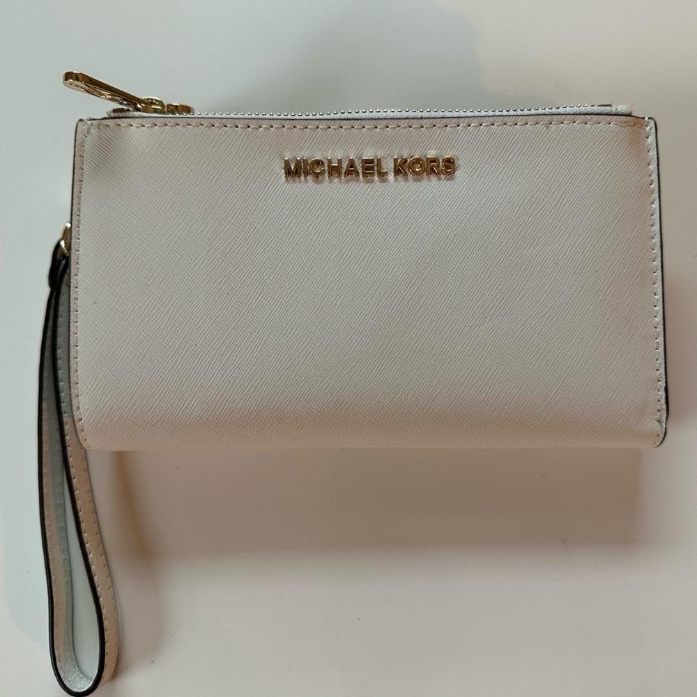 Michael Kors White Double Zip Saffiano Leather Wristlet